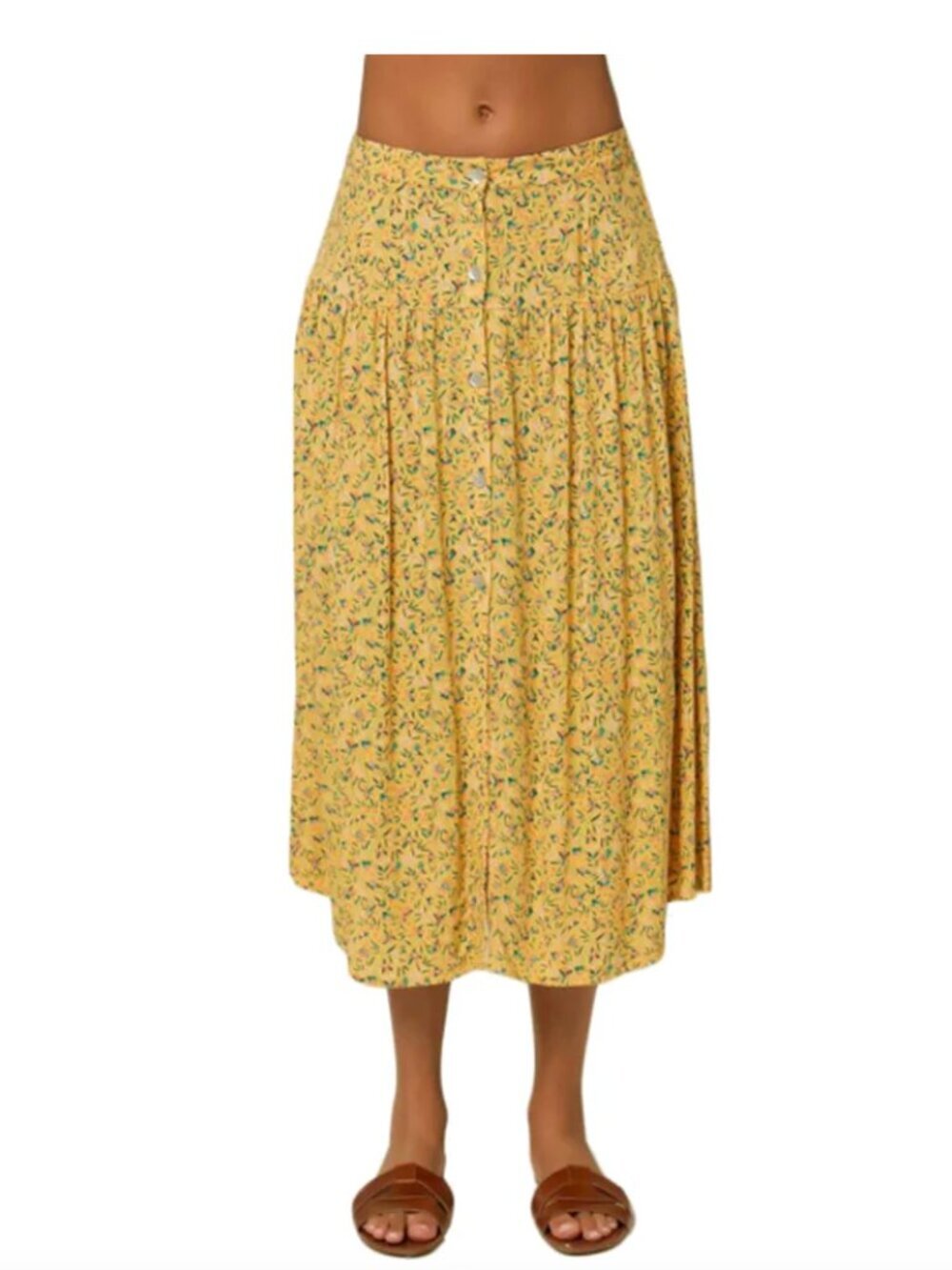 O'Neill Ditsy Floral Midi Button Down Skirt Yellow Boho Beach Summer Womens S